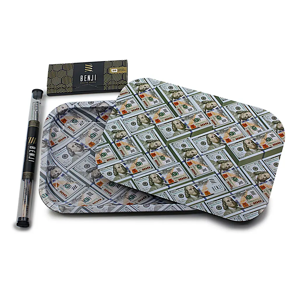 Benji tray kit with $100 bill pattern for effortless joint rolling