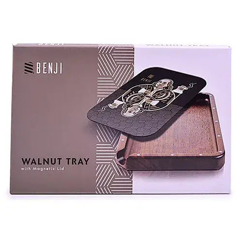 Benji walnut tray with magnetic lid kit, black lid and wood grain base