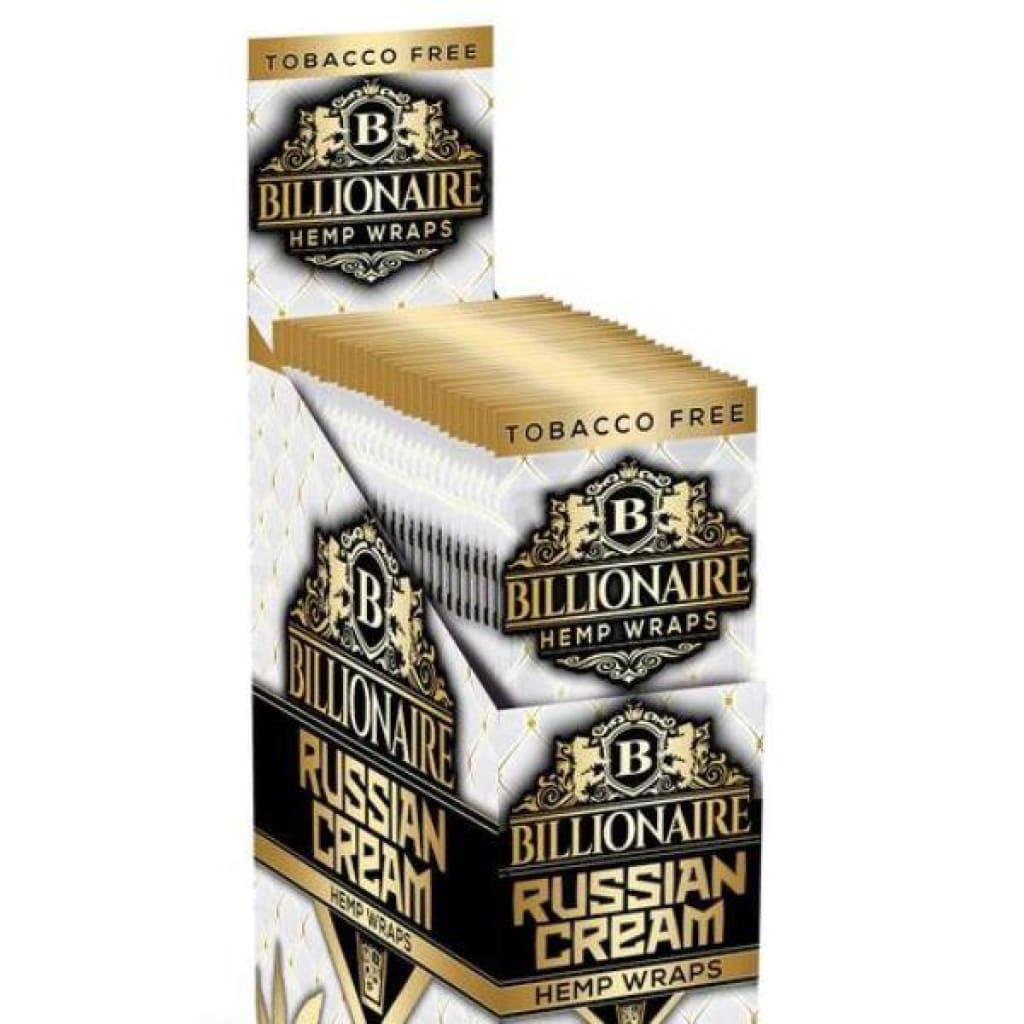 Billionaire hemp wraps display box with Russian Cream flavor, tobacco-free
