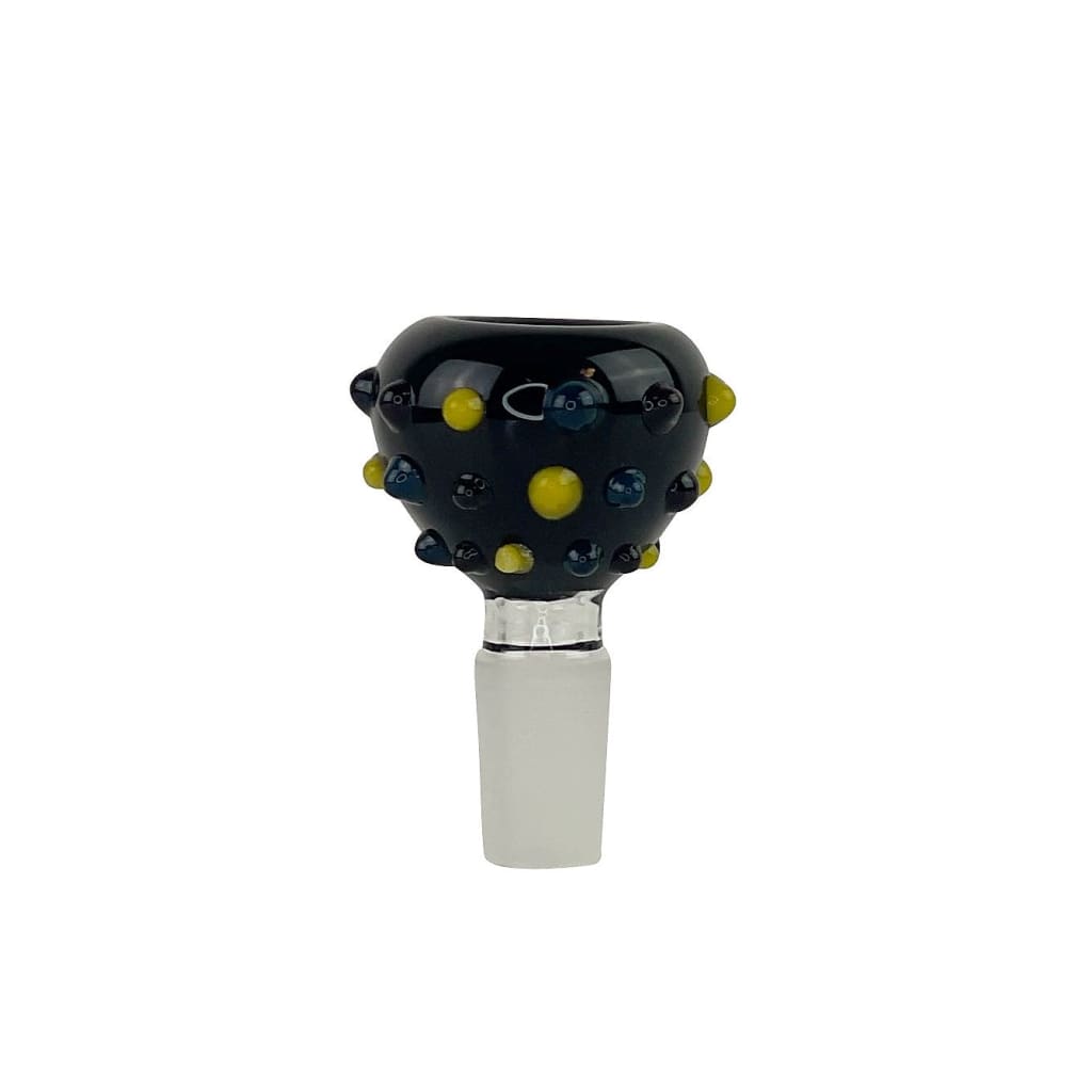 Handmade black balls 14mm bowl with yellow and blue worked glass balls decoration