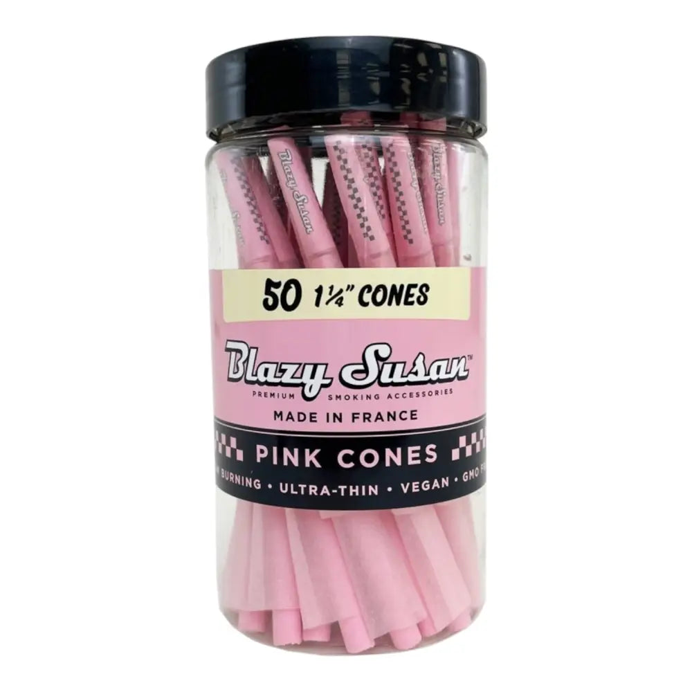 Blazy Susan pink cones 1.5-inch vegan rolling papers in jar