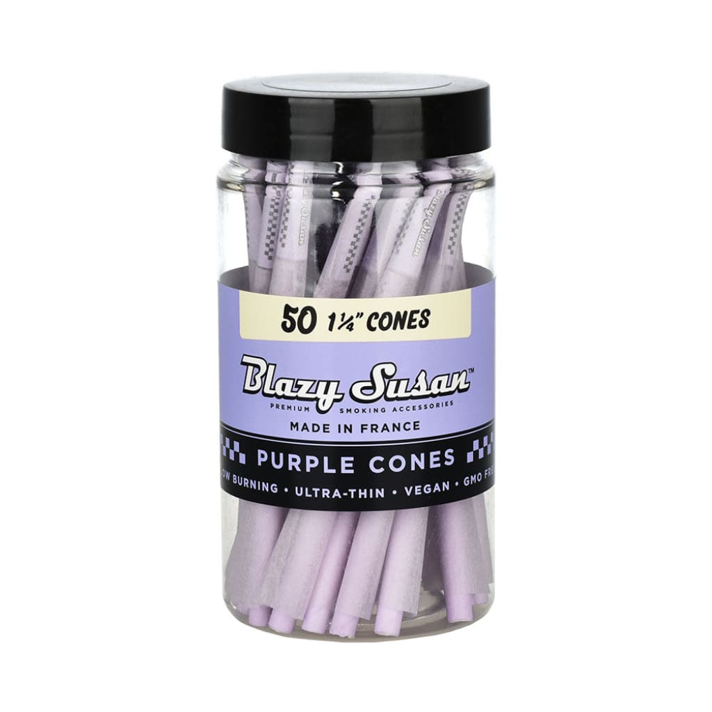 Blazy Susan Purple Pre-rolled Cones In a Clear Plastic Jar - 50 Ultra Thin Papers