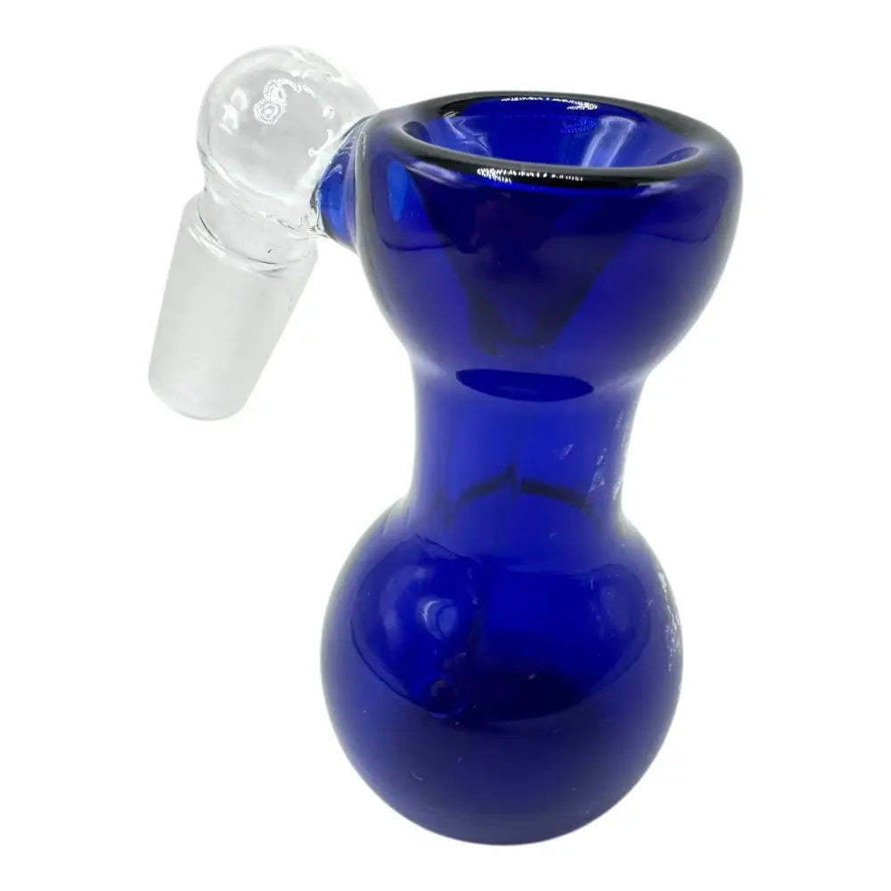 Vibrant cobalt blue glass ash catcher bowl with quartz mouthpiece, 14mm male joint