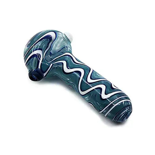 Teal and white wavy glass hand pipe Blue Slide 4 inch premium quality