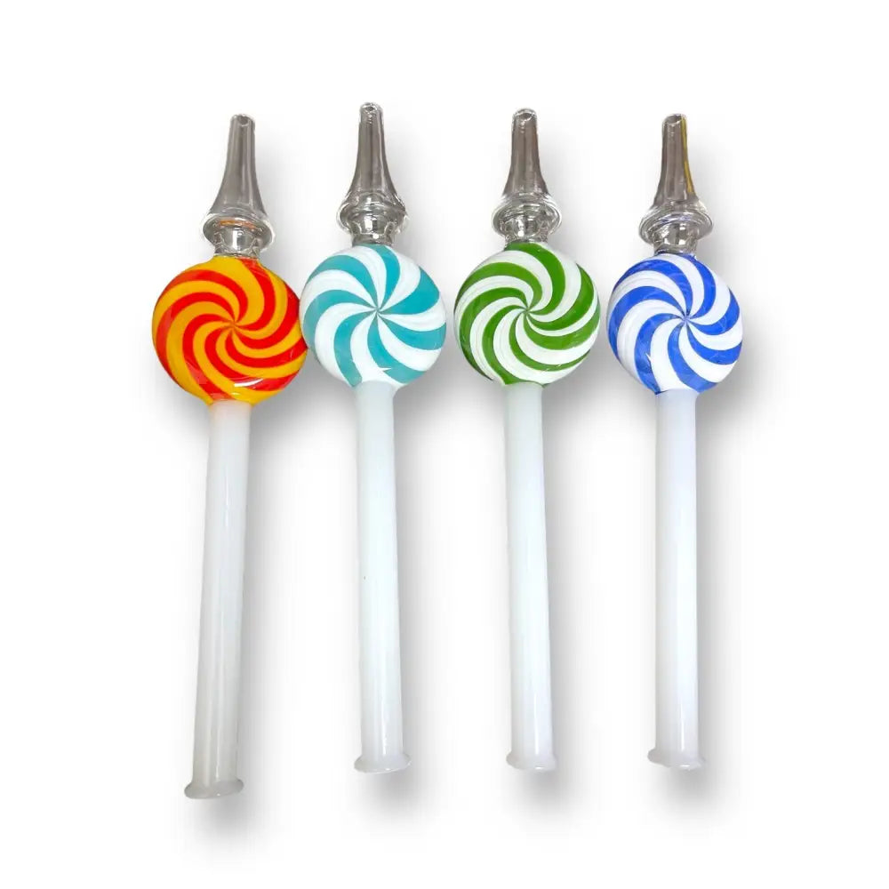Cali Cloudx lollipop glass nectar collectors in 4 colorful swirled patterns