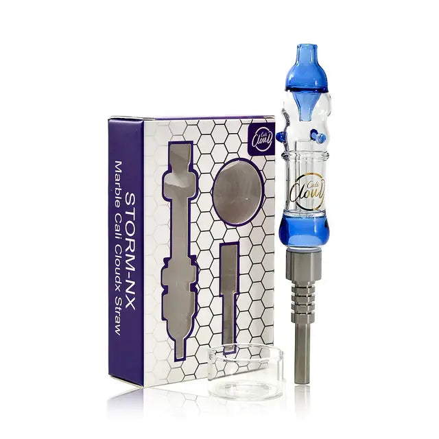 Cali Cloudx mini nectar collector with blue glass marble straw