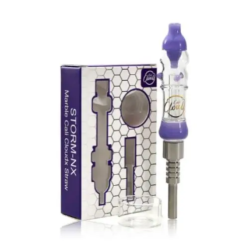 Cali Cloudx mini nectar collector with purple glass storm clouds straw