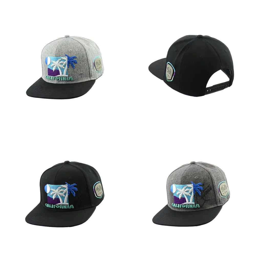 California Sunset Embroidered Snapback Hat showcasing vibrant sunset embroidered design