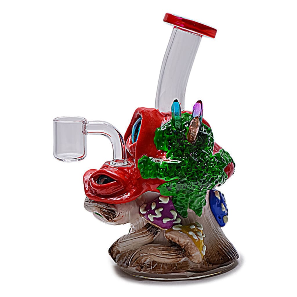 Glow-in-the-dark clay mushroom water pipe shaped like a frog sitting on a mushroom