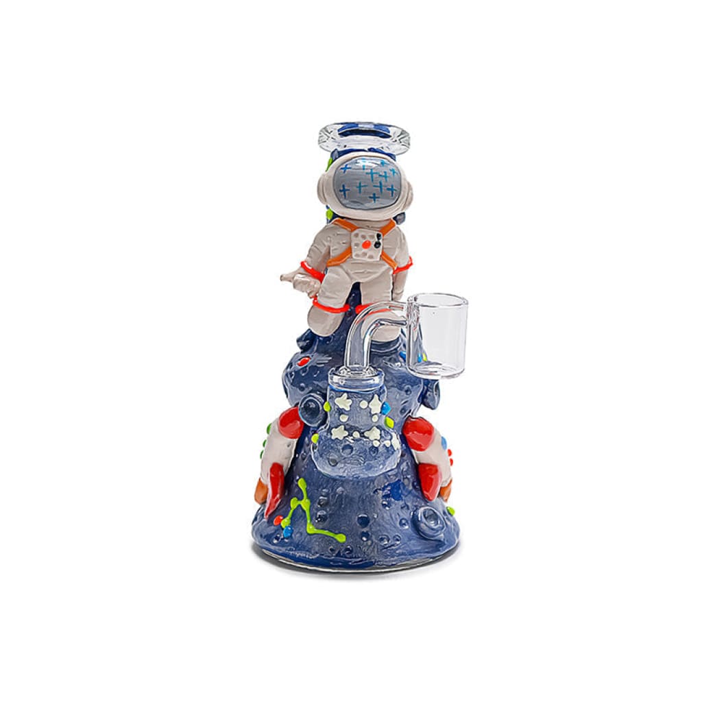 Clay Spaceman Rig: Glass Water Pipe Shaped Like An Astronaut On a Colorful Moon-like Base