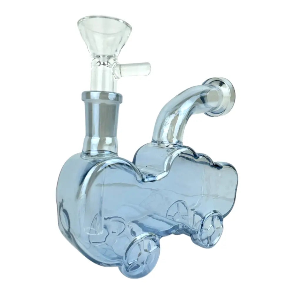 Cloud car glass water pipe: translucent blue train bong with clear wheels