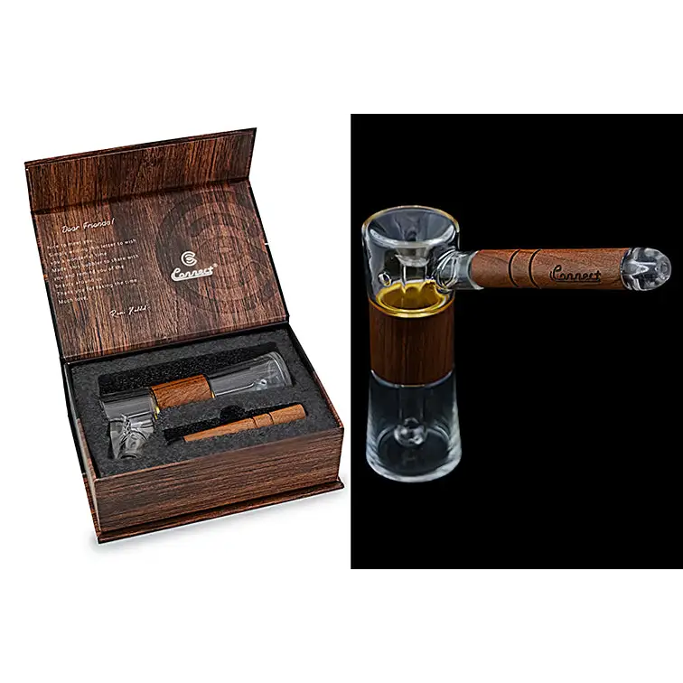 Glass and wood smoking pipe from Connect Wood Collection Natural Wood Bubbler