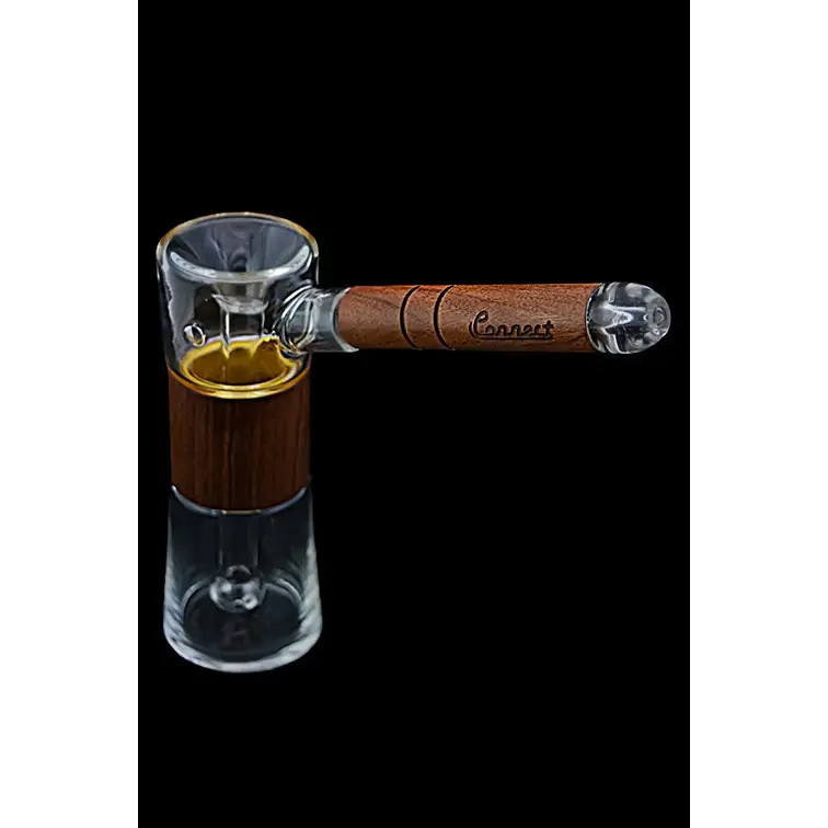 Connect Wood Collection Natural Wood Bubbler with hand-blown glass and wooden accents
