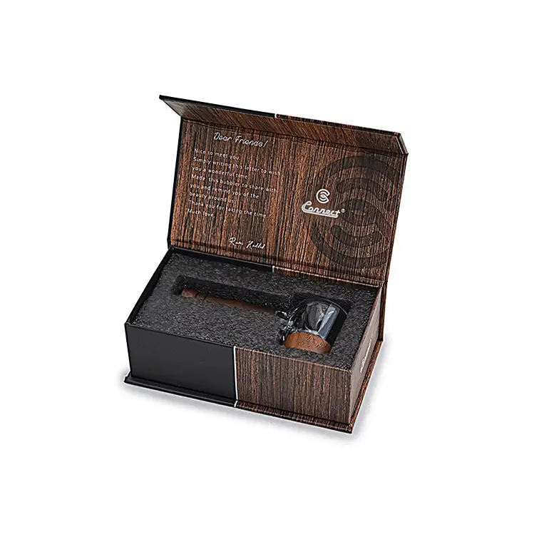 Glass and wood smoking pipe in a gift box for eco-conscious collectors of wood spoon pipes