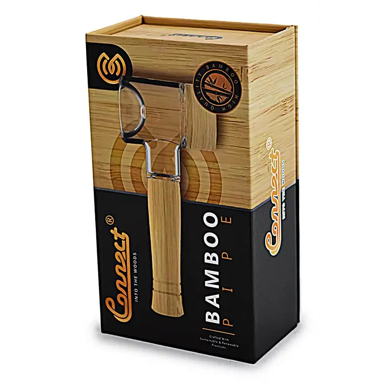 Bamboo pipe in packaging for Connect Natural Wood Spoon Pipe for eco-conscious collectors