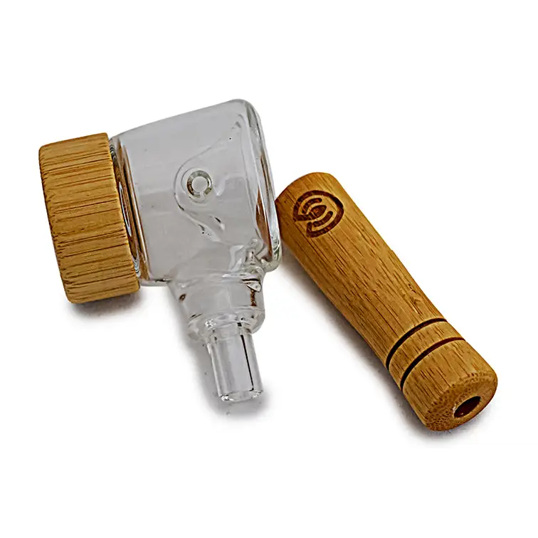 Glass aromatherapy attachment with wooden accents for the Connect Wood Spoon Pipe