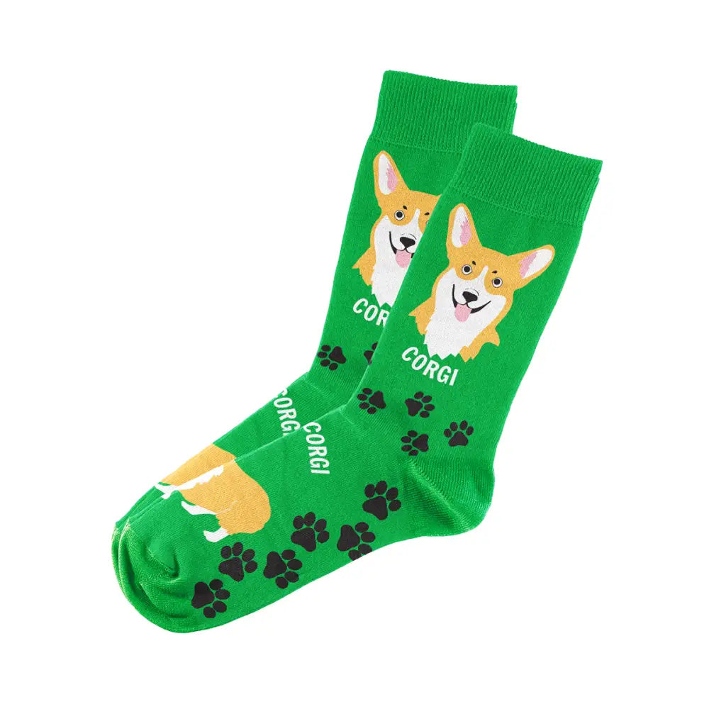 Green corgi socks from Corgi Socks for Men and Women, quirky design perfect for fashion