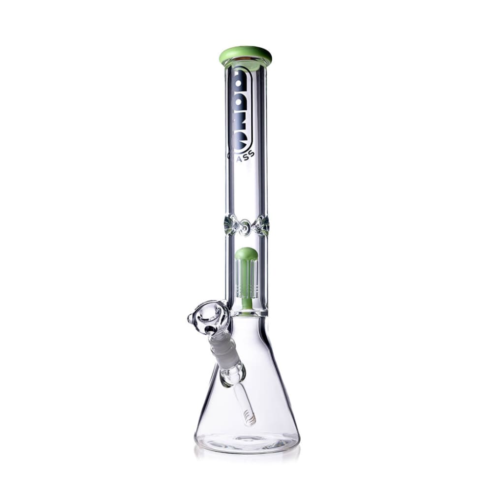 Daze Glass Water Pipe with green accents and beaker base for smooth hits