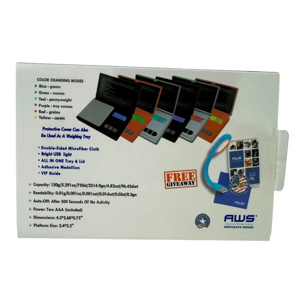 AWS digital precision scale for smoking accessories in black, orange, purple