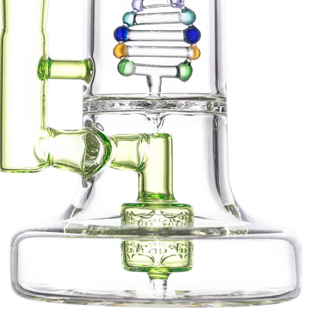 Glass Water Pipe with Colored Accents and Percolators - DNA Dab Rig Featuring DNA Shaped Perc
