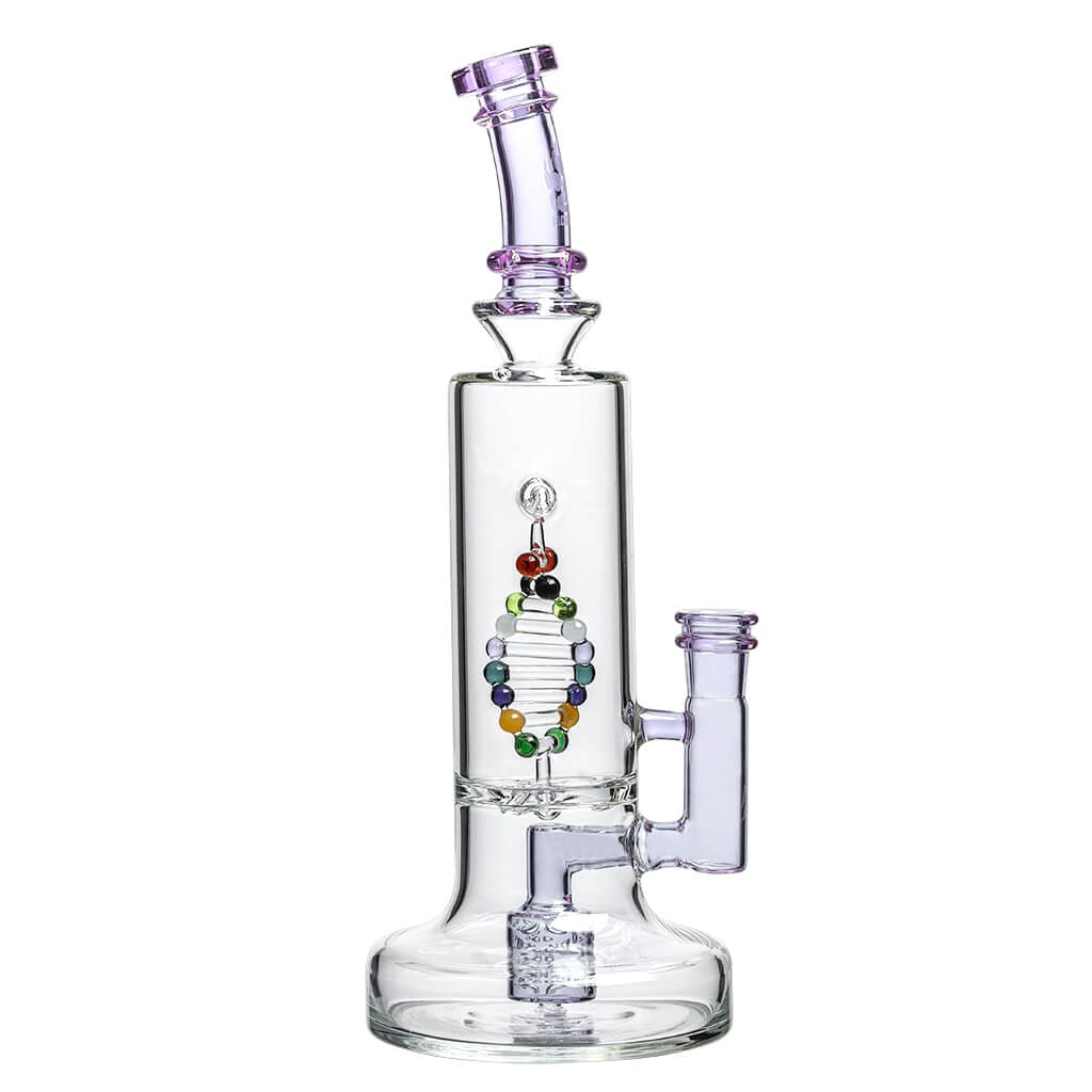 Glass water pipe featuring colorful spiral percolator for DNA Dab Rig with DNA Shaped Perc