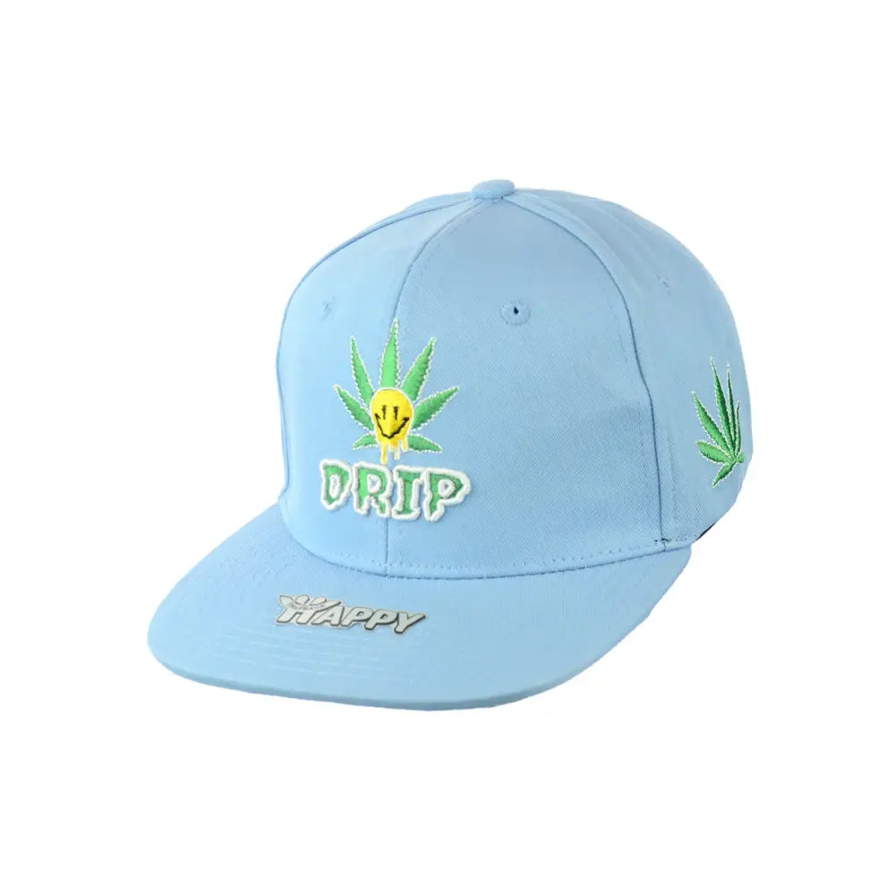 Light blue Drip Leaf Embroidered Snapback Hat in 100% Cotton