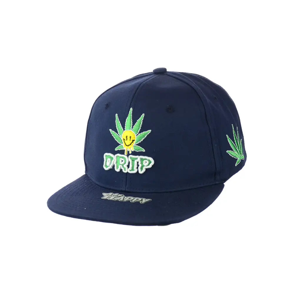 Navy blue drip leaf embroidered snapback hat in 100% cotton product image