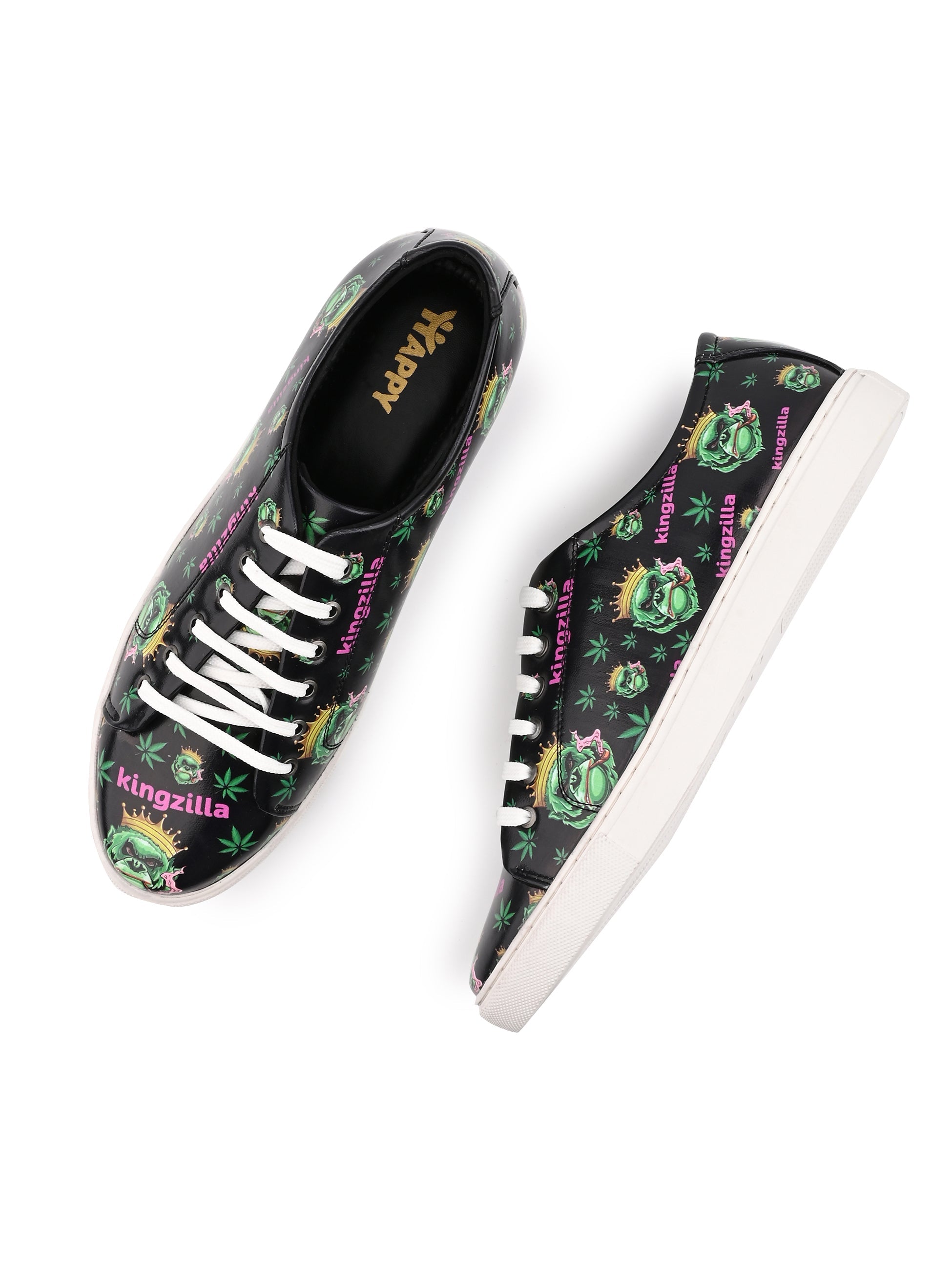 Deep Black Vegan Leather Shoes - Botanical Print
