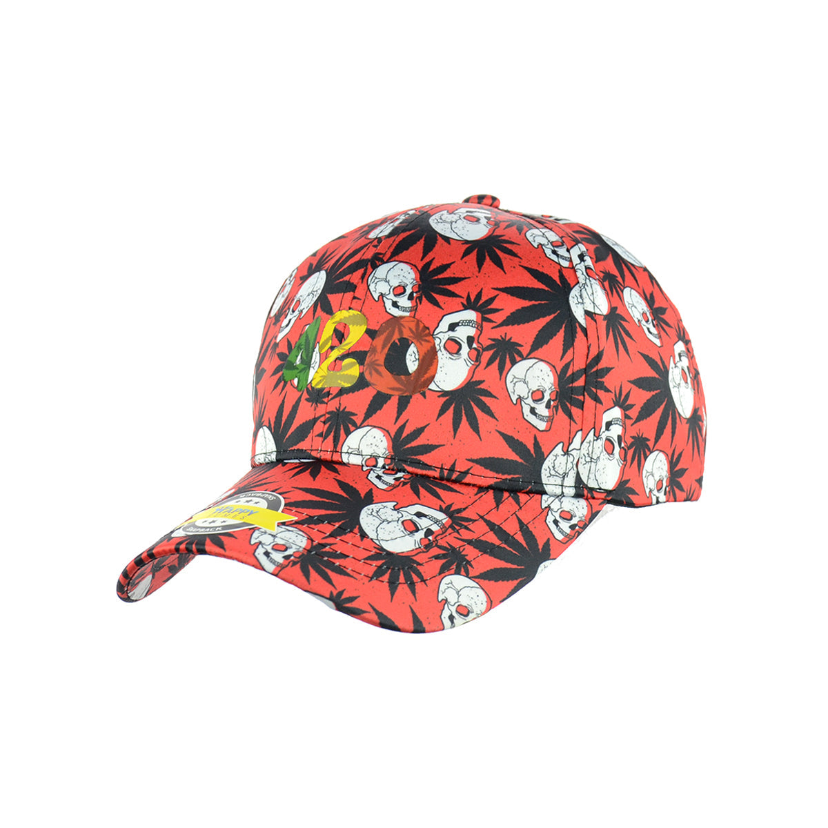 Skull Motif Red Snapback Baseball Cap