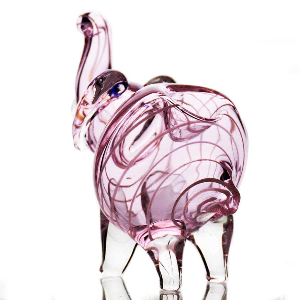 Glass Figurine Of a Pig With Pink Patterns In a Pink Tube Elephant Hand Pipe For Smoking