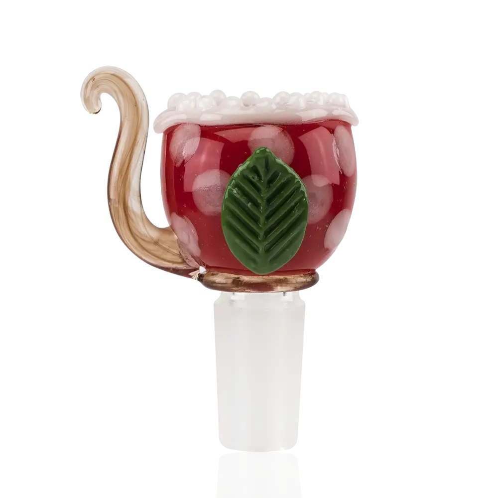 Empire Glassworks 14mm red polka dot glass bowl piece with leaf accent