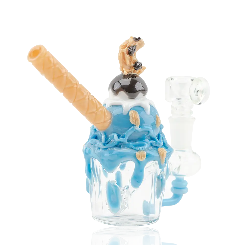 Empire Glassworks Cookie Monster Sundae mini rig bong with blue ice cream theme