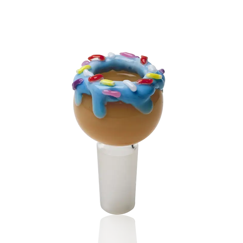 Empire Glassworks donut glass bowl piece with blue icing and sprinkles