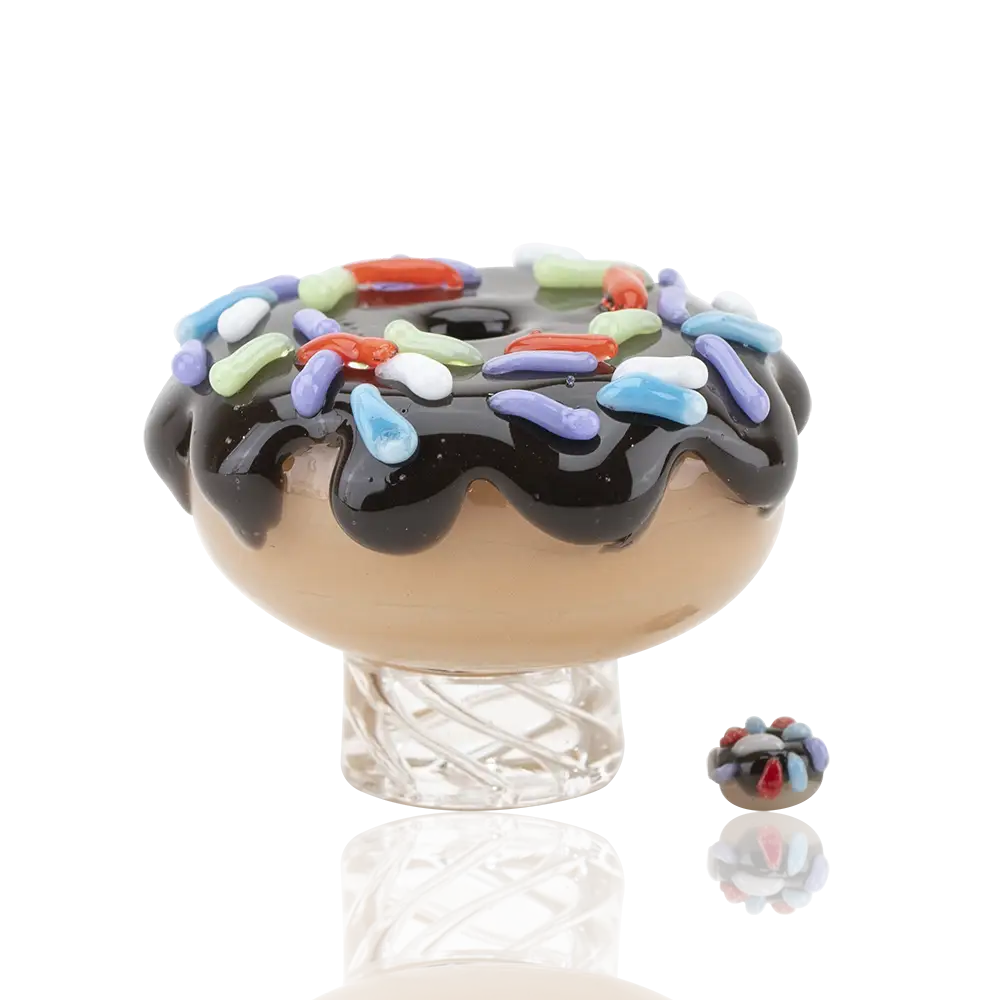 Empire Glassworks donut spinner cap carb cap with black icing and sprinkles