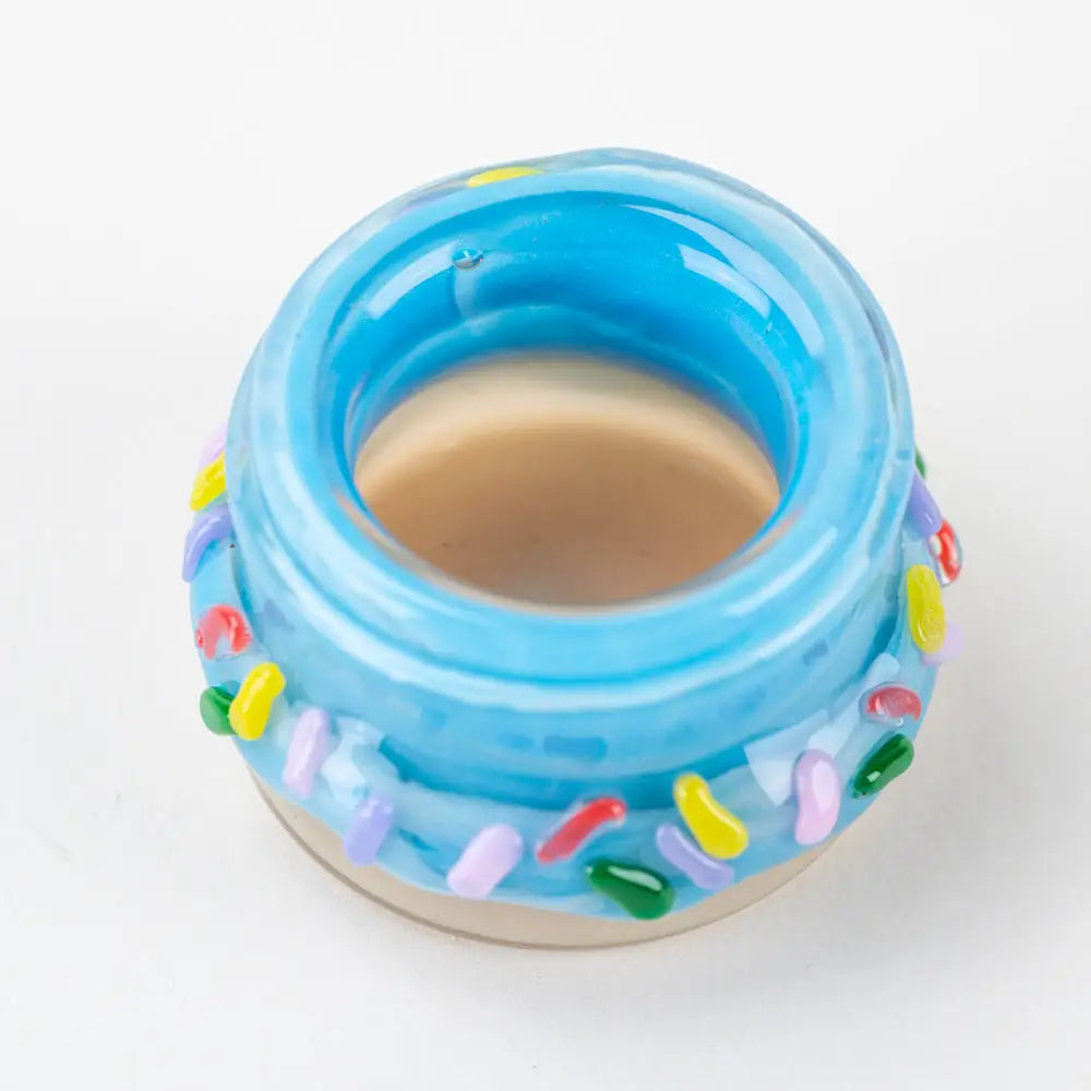 Vibrant Empire Glassworks donut terp jar with blue ceramic and colorful sprinkles