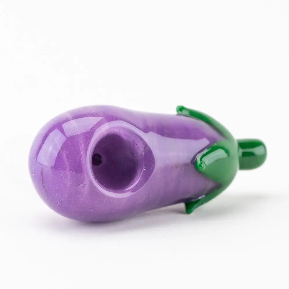 Empire Glassworks eggplant glass bowl piece, purple with green stem, 14mm