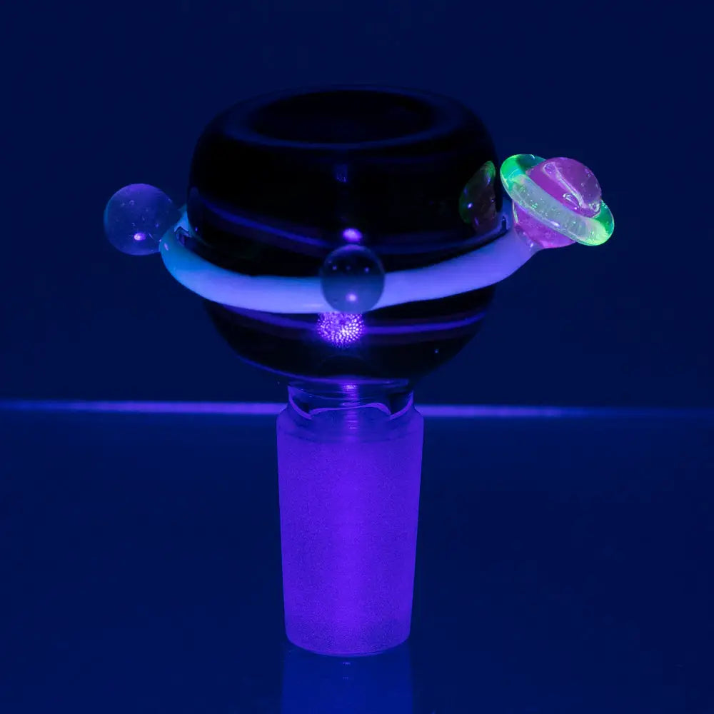 Empire Glassworks Galactic glowing UV glass bowl piece with planets