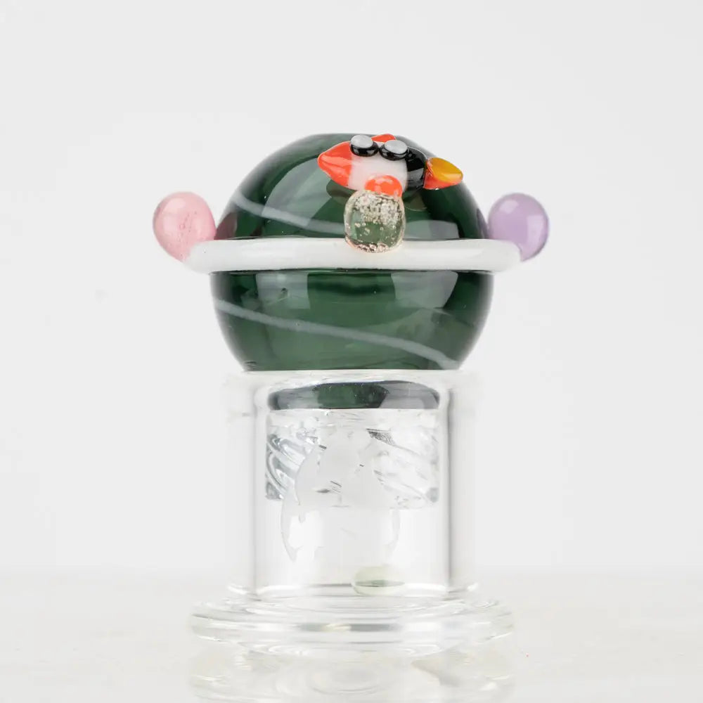 Empire Glassworks Galactic spinner cap with whimsical penguin pipe bowl