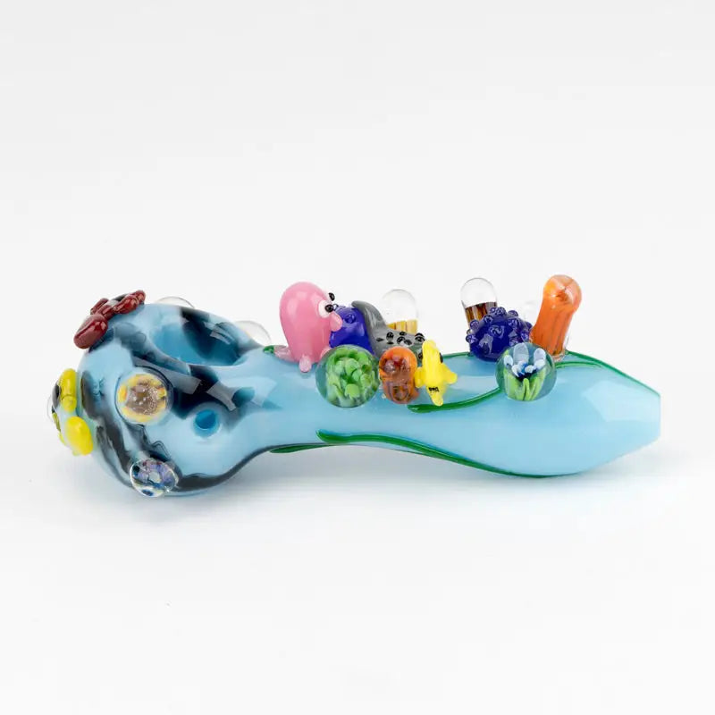 Empire Glassworks Great Barrier Reef spoon pipe with vibrant sea creatures