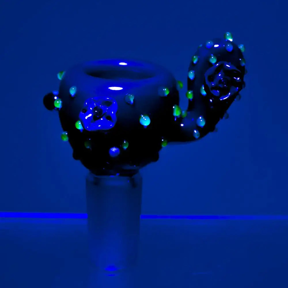 Empire glassworks handcrafted cactus 14mm bowl black glass bong with glowing green blue accents rose design