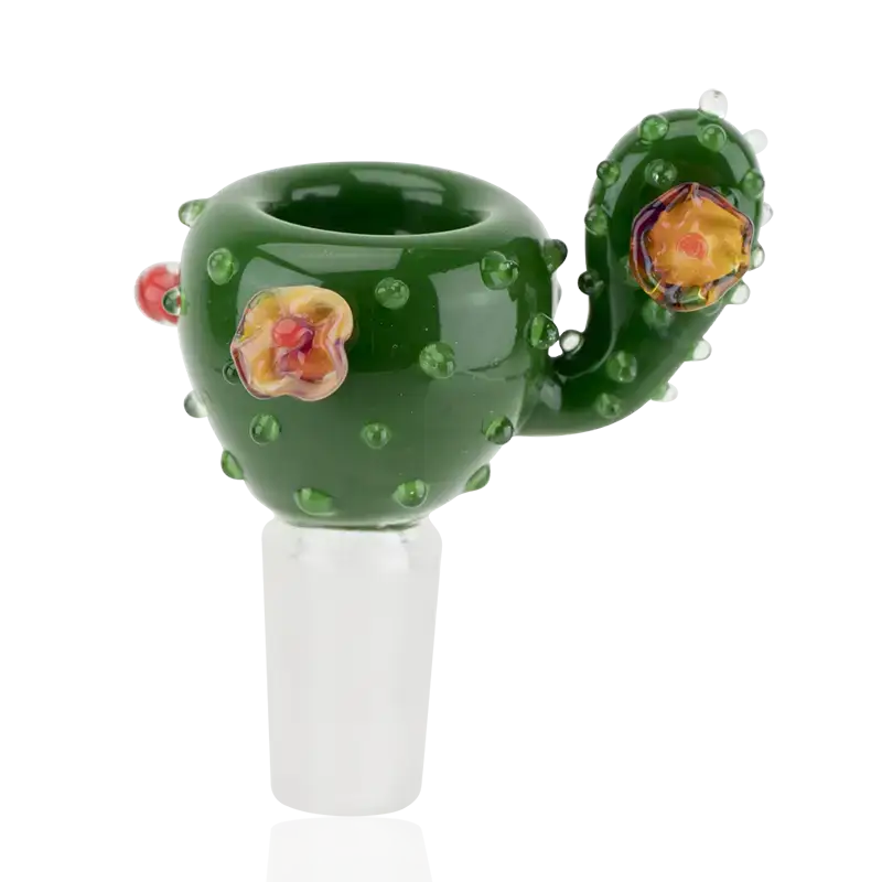 Empire Glassworks handcrafted cactus 14mm bowl with green glass spines and flowers