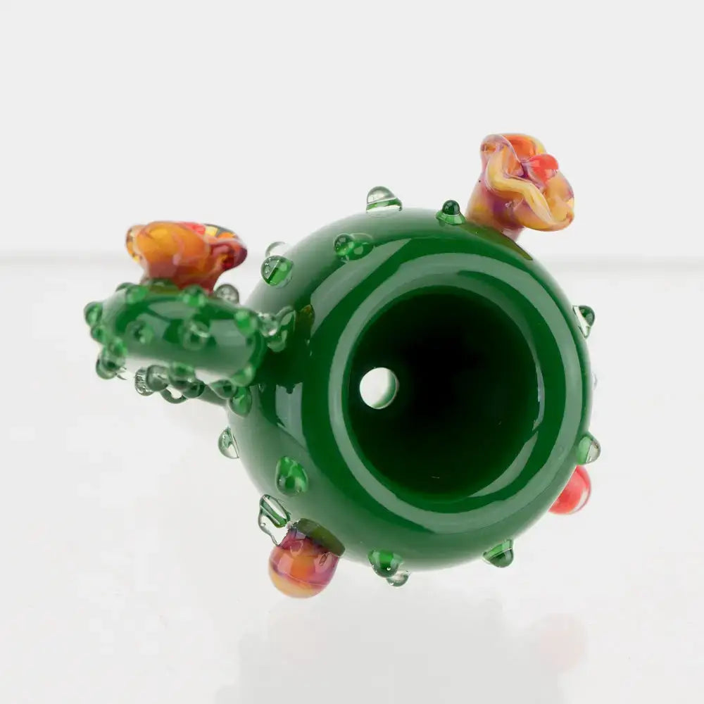 Empire Glassworks handcrafted cactus 14mm bowl with vibrant green glass and flower accents