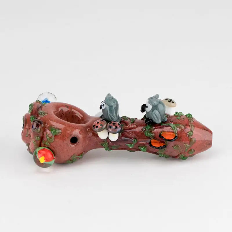 Empire Glassworks Hooties Forest glass spoon pipe with owl figurines