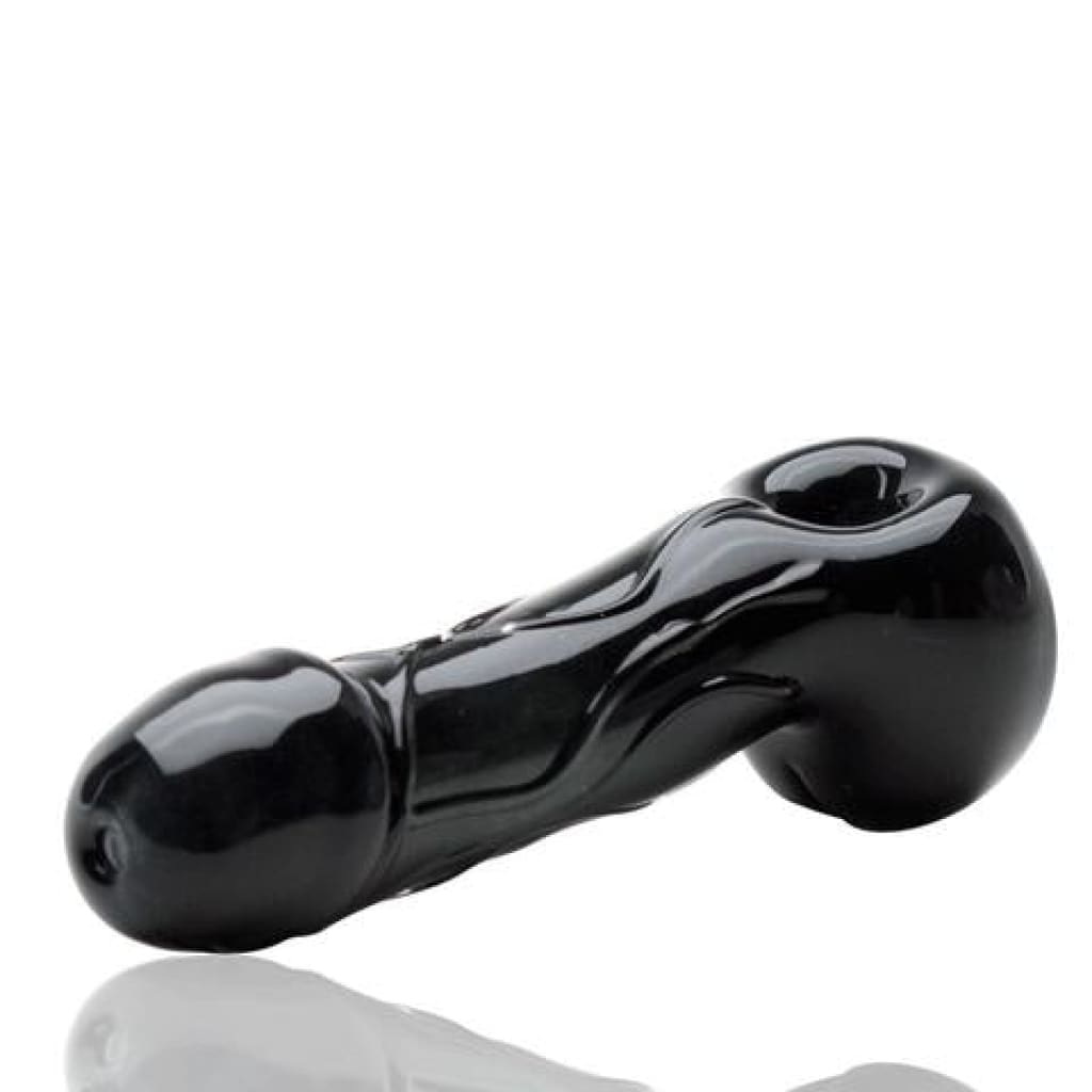 Empire Glassworks large penis spoon hand pipe, 5-inch black glossy glass