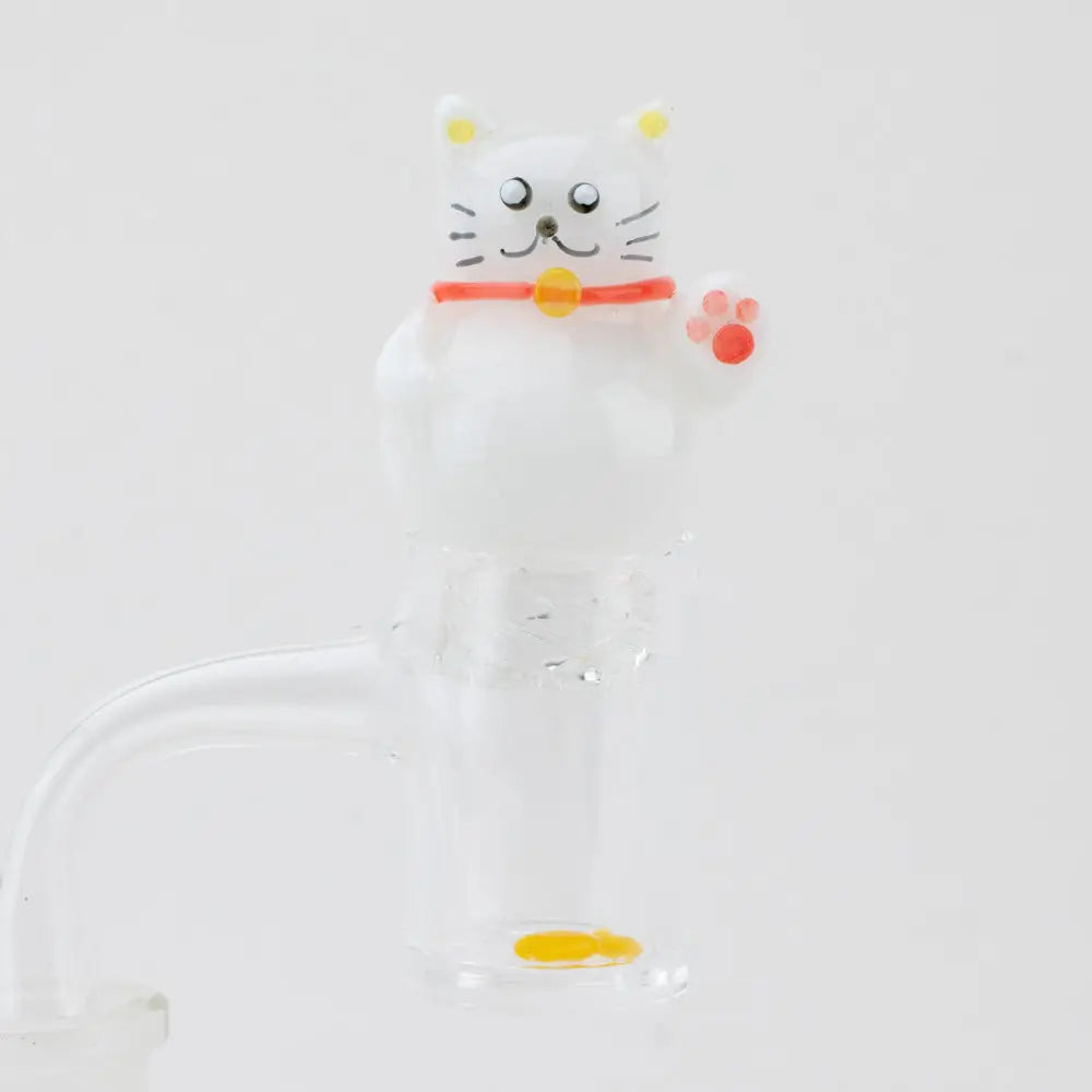 Empire Glassworks Lucky Cat spinner carb cap in white glass with orange details