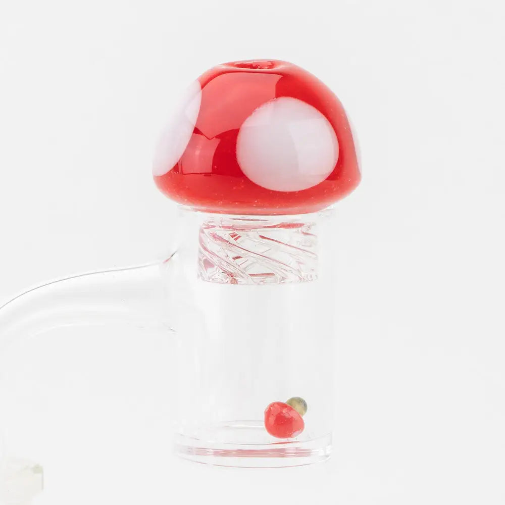 Vibrant Empire Glassworks red mushroom spinner cap carb cap with polka dots