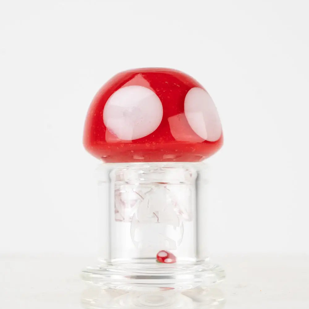 Empire Glassworks red mushroom spinner carb cap with white spots