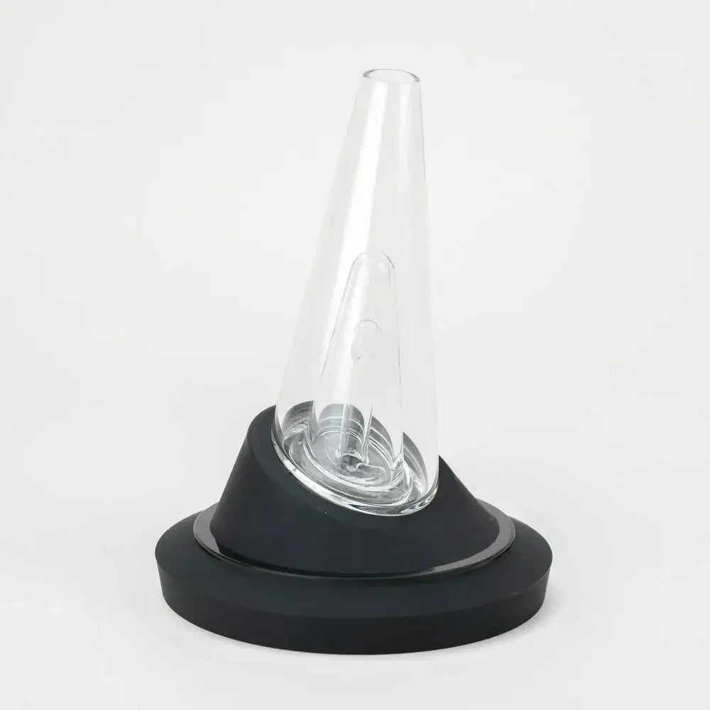 Empire Glassworks Peak Attachment Display Stand with clear glass conical vaporizer and black silicone base