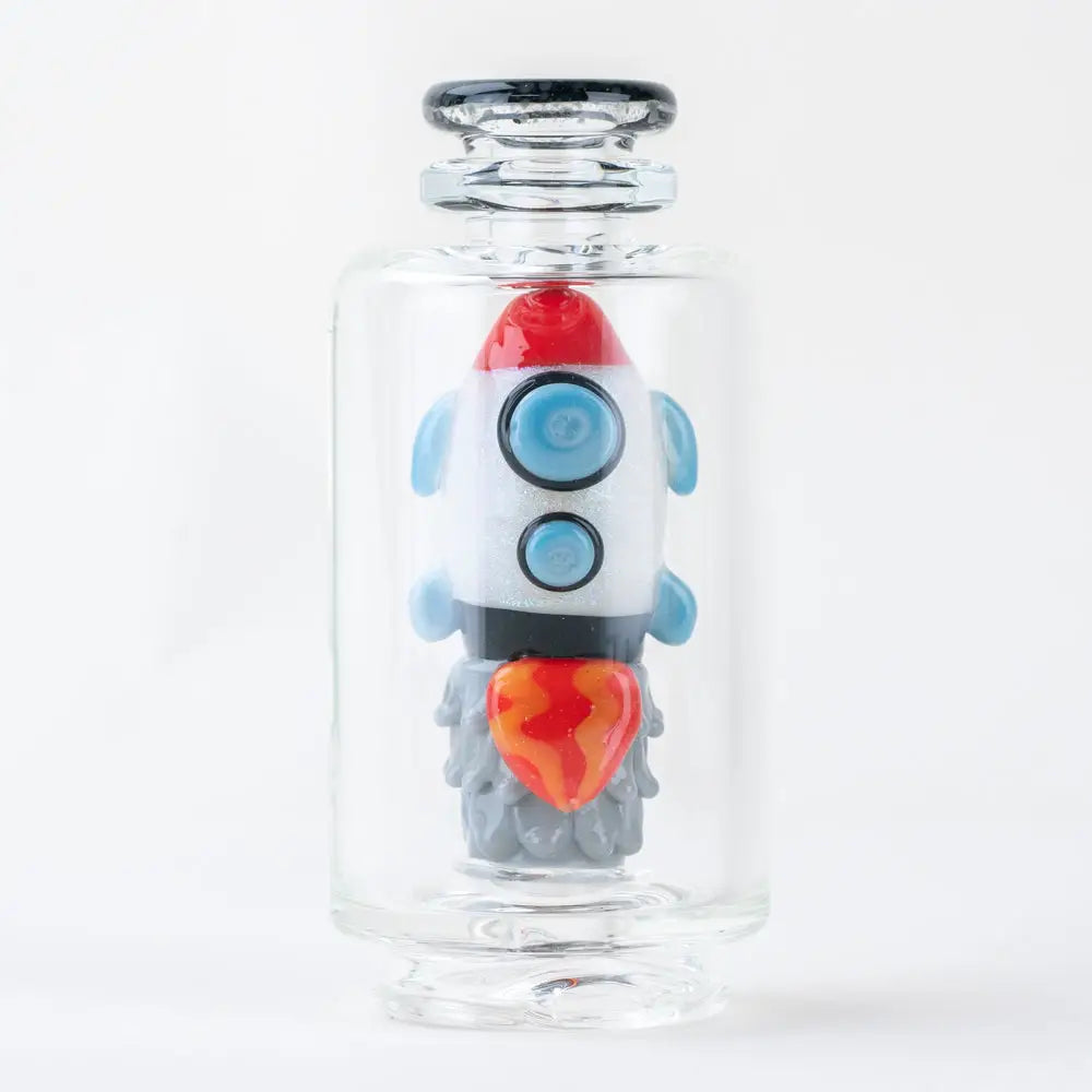 Empire Glassworks Peak Attachment Rocket Ship colorful glass vaporizer in clear bottle