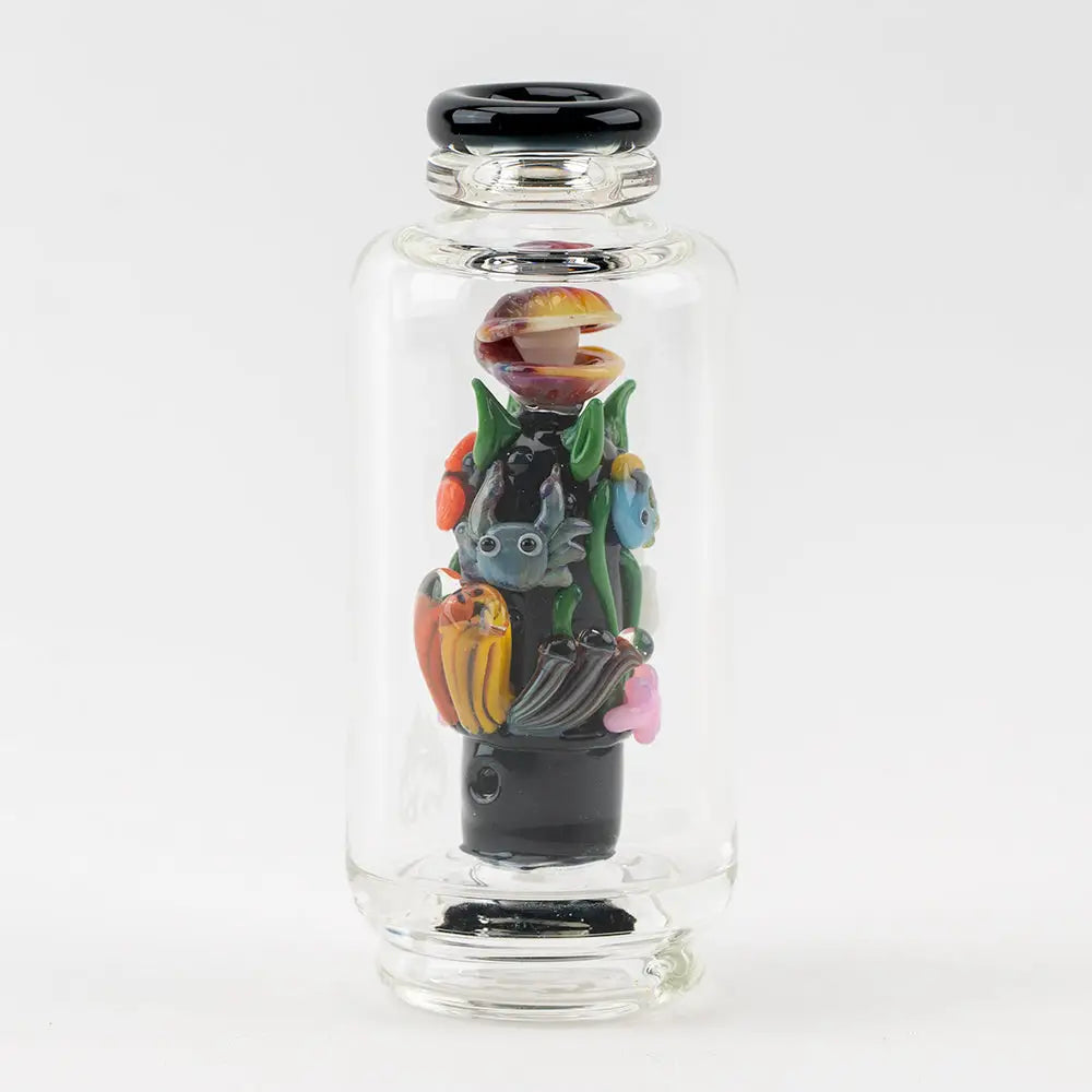 Empire Glassworks Peak Attachment Save the Seas glass bottle with colorful sea figurines
